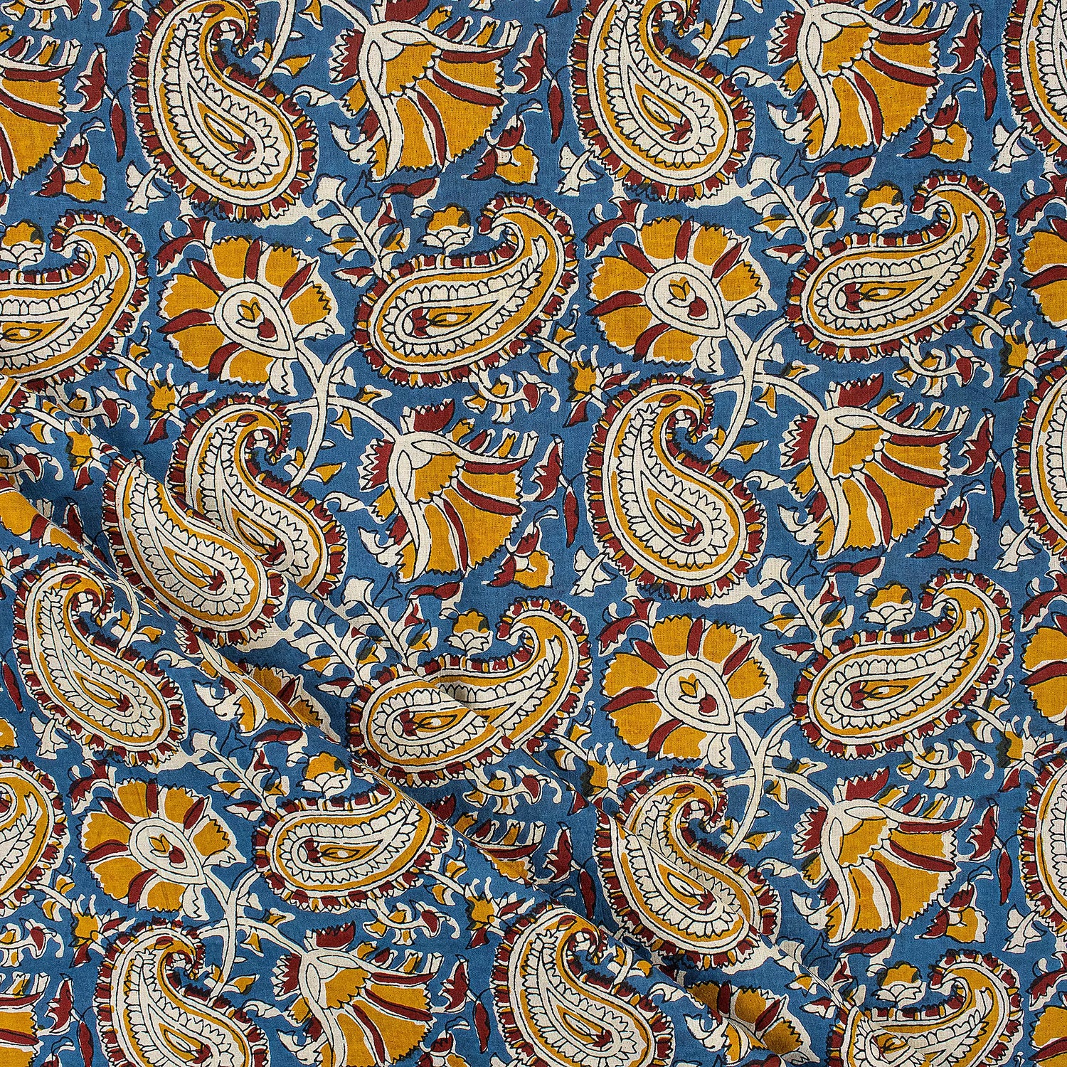 Handmade Bagru Printed Blue Paisley Fabric