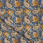 Handmade Bagru Printed Blue Paisley Fabric
