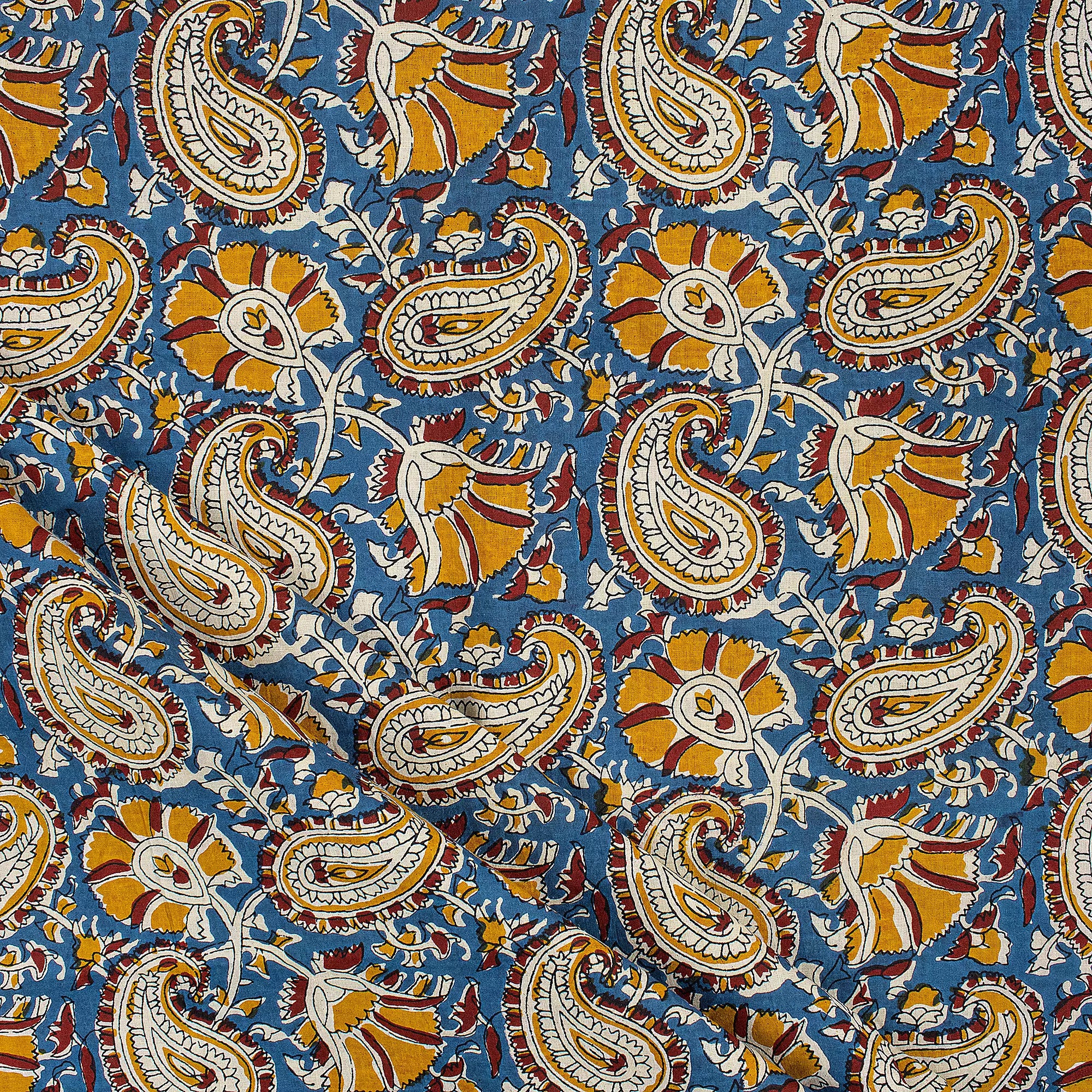 Handmade Bagru Printed Blue Paisley Fabric