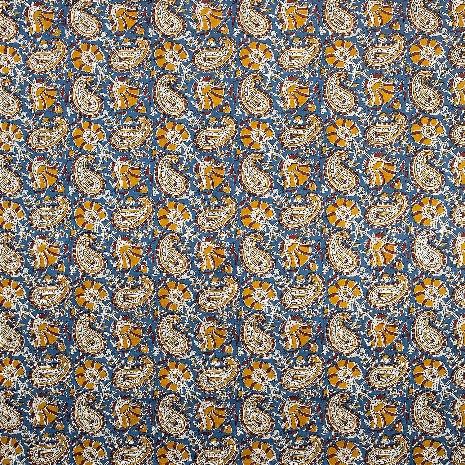 Handmade Bagru Printed Blue Paisley Fabric