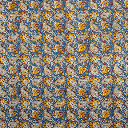 Handmade Bagru Printed Blue Paisley Fabric