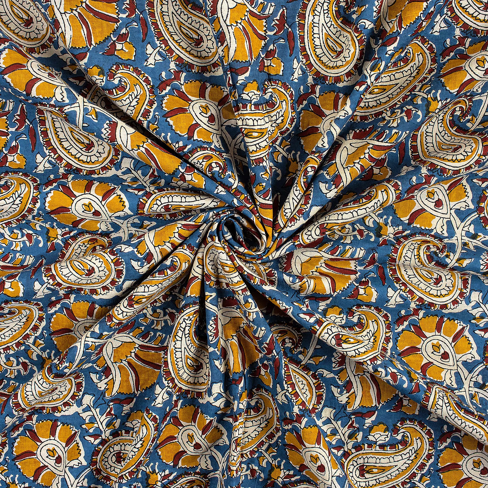 Handmade Bagru Printed Blue Paisley Fabric