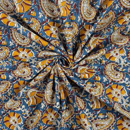 Handmade Bagru Printed Blue Paisley Fabric