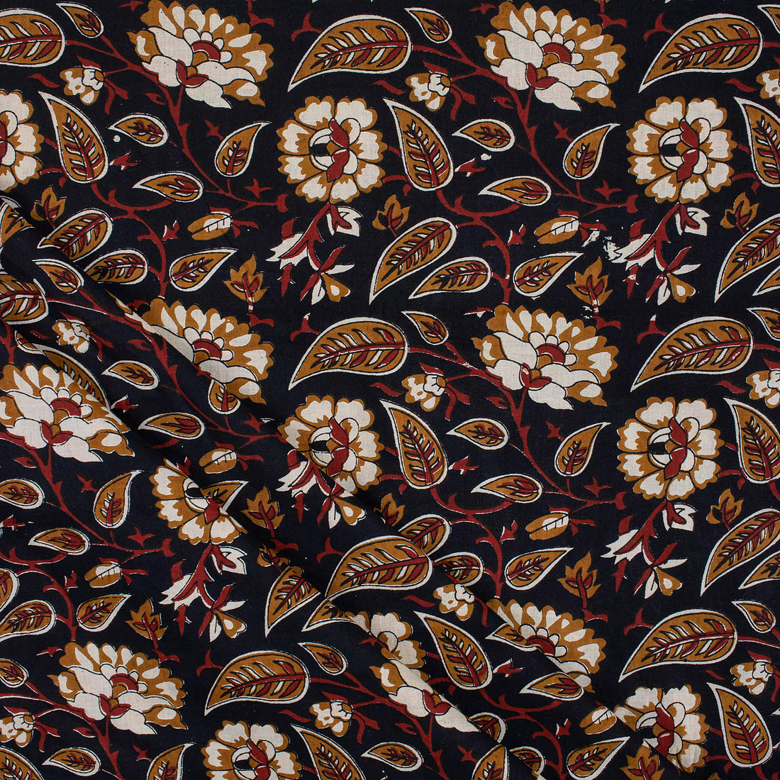 Floral Bagru Hand Block Printed Fabric for Dress