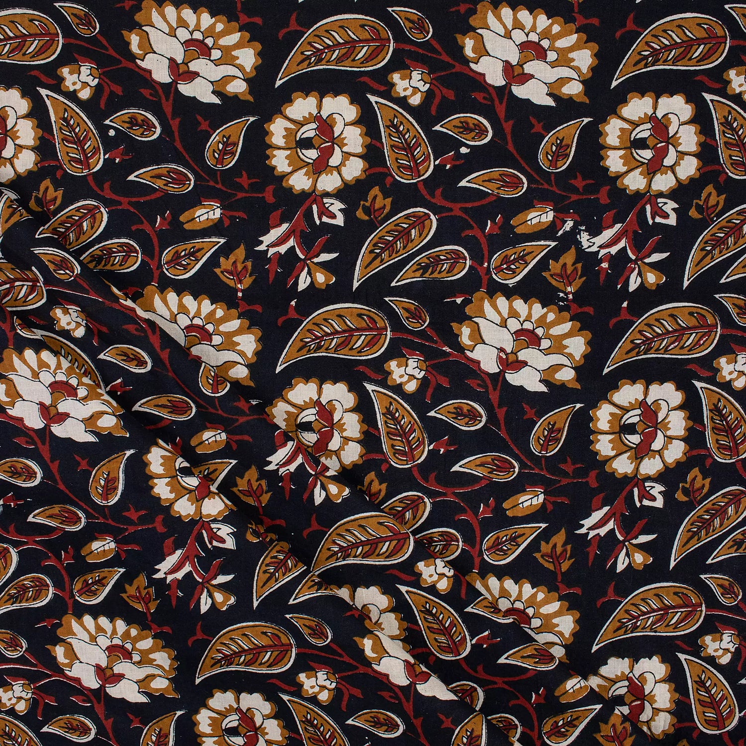 Floral Bagru Hand Block Printed Fabric for Dress