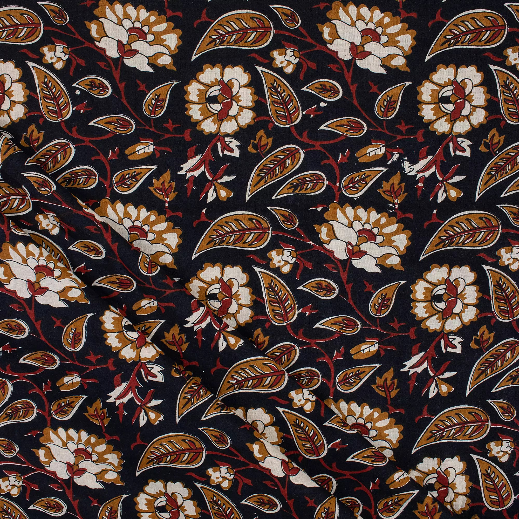 Floral Bagru Hand Block Printed Fabric for Dress