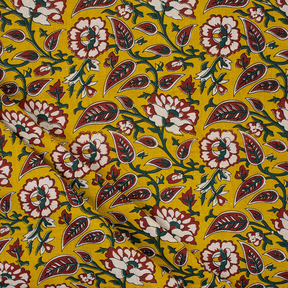 Yellow Floral Hand Block Printed Premium Fabric Cloth