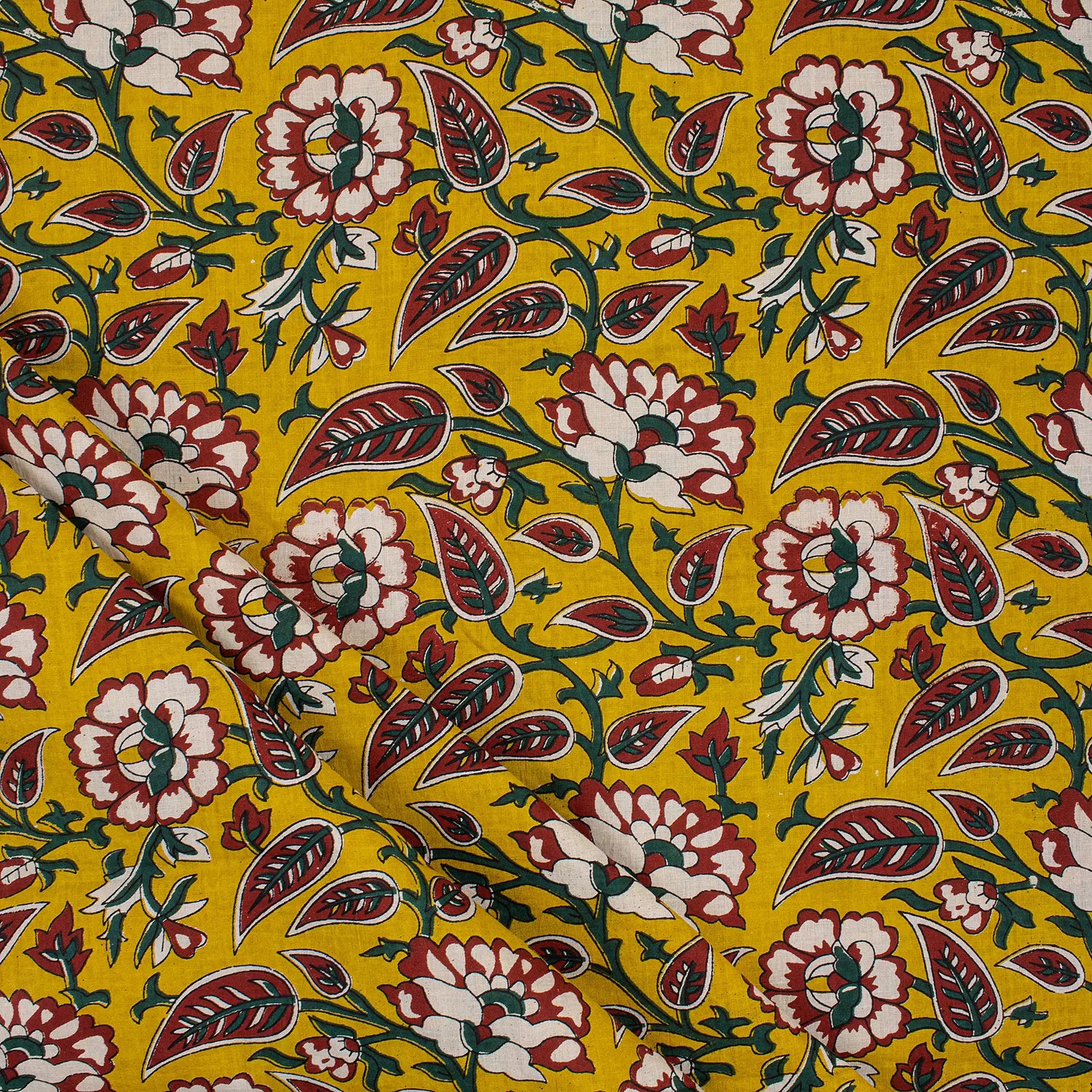 Yellow Floral Hand Block Printed Premium Fabric Cloth