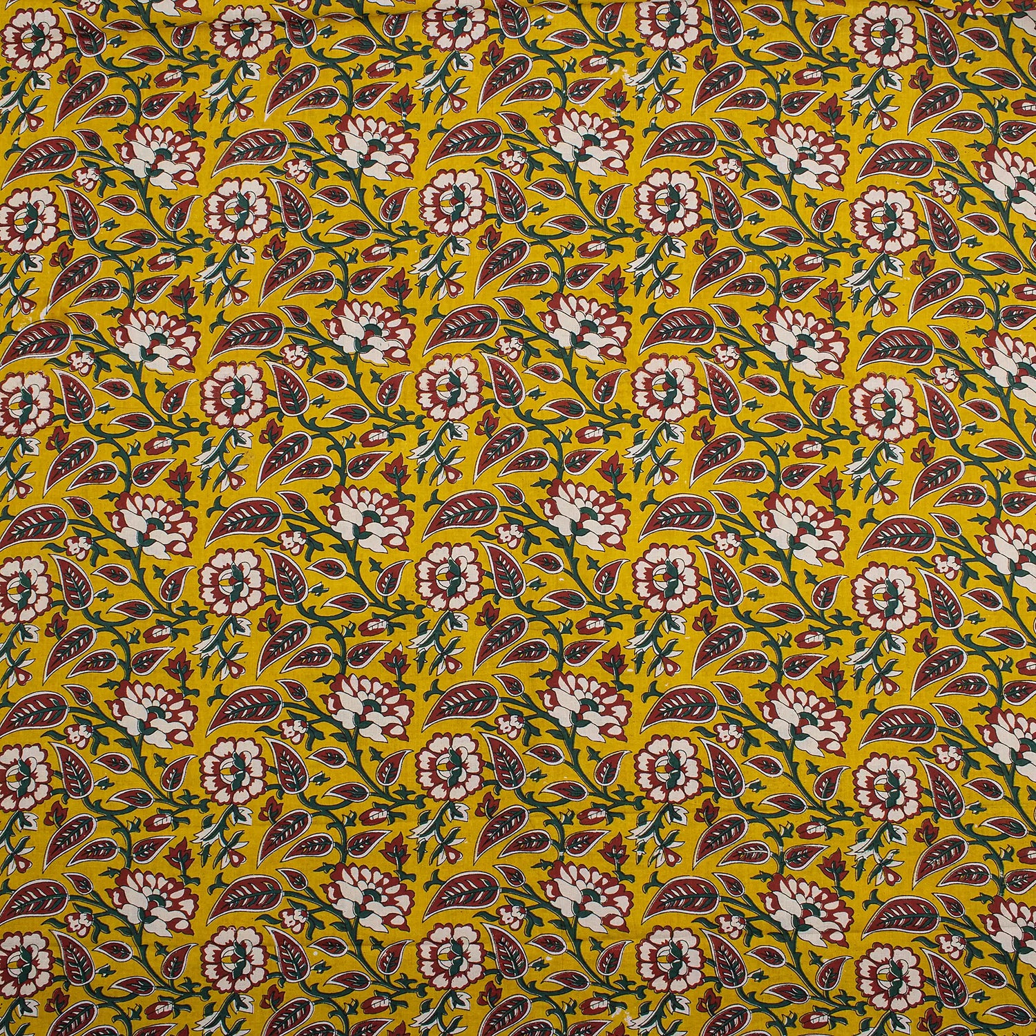 Yellow Floral Hand Block Printed Premium Fabric Cloth