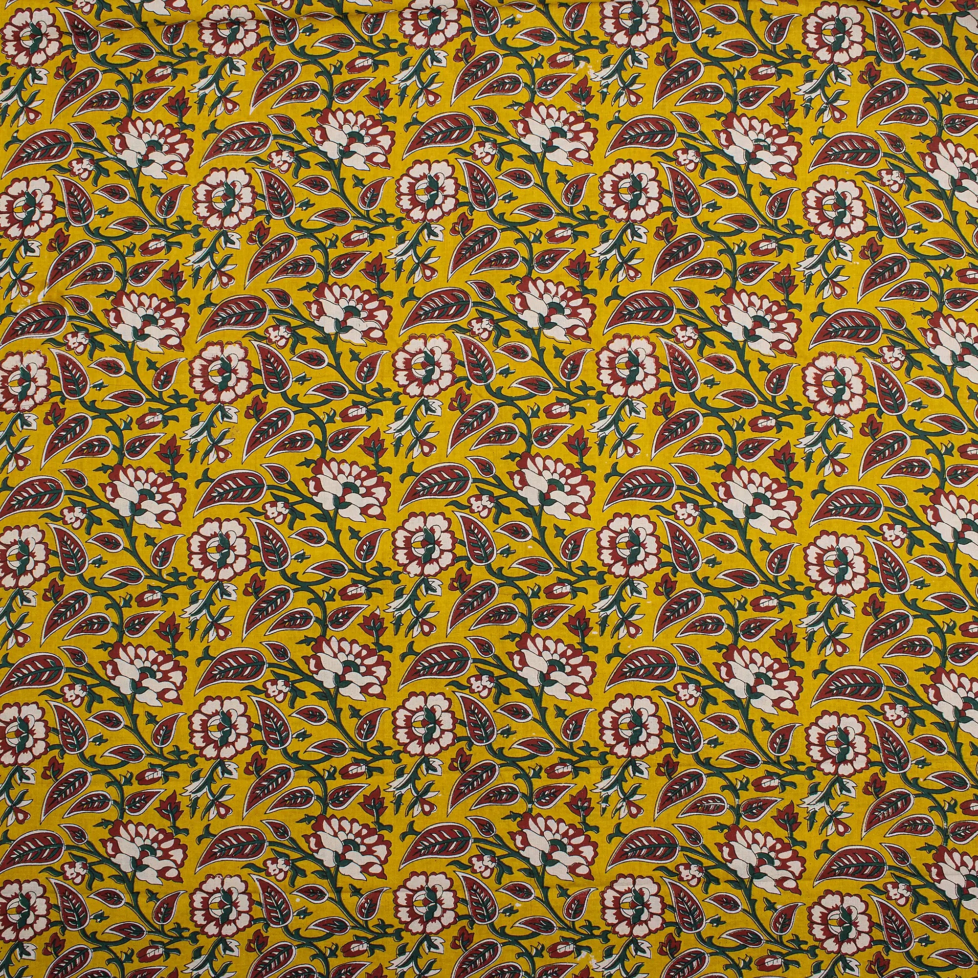 Yellow Floral Hand Block Printed Premium Fabric Cloth
