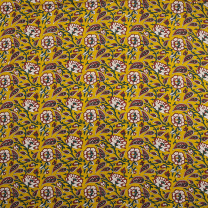 Yellow Floral Hand Block Printed Premium Fabric Cloth
