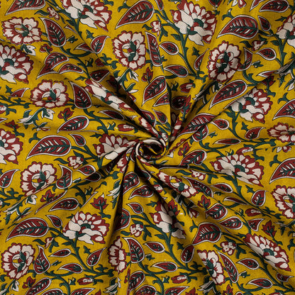 Yellow Floral Hand Block Printed Premium Fabric Cloth