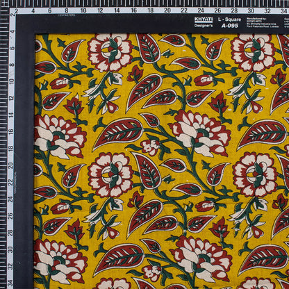 Yellow Floral Hand Block Printed Premium Fabric Cloth