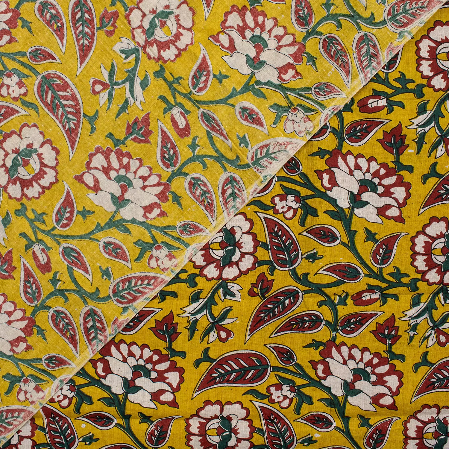 Yellow Floral Hand Block Printed Premium Fabric Cloth