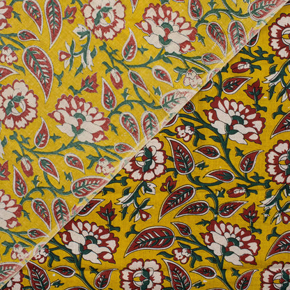 Yellow Floral Hand Block Printed Premium Fabric Cloth