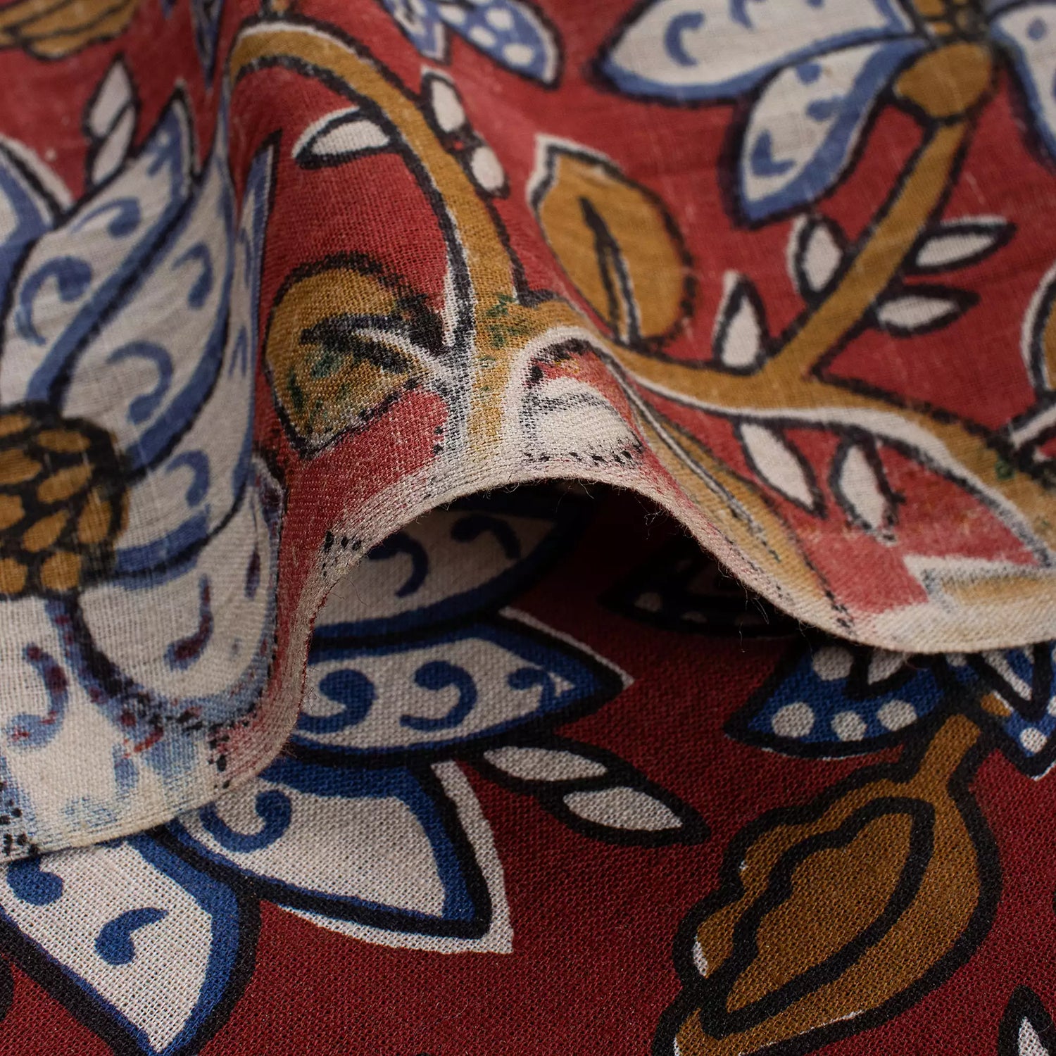 Hand Block Printed Floral Bagru Fabric