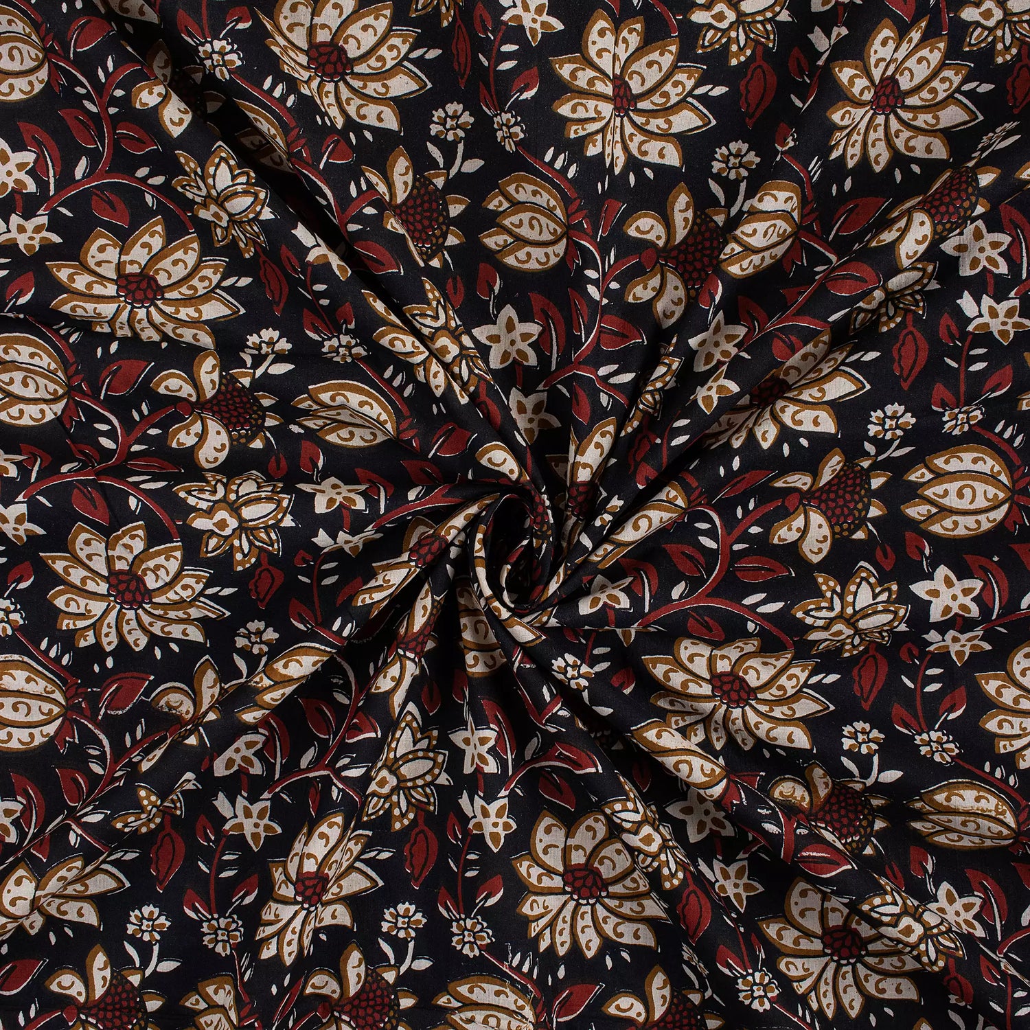 Cotton Floral Bagru Hand Block Printed Fabric