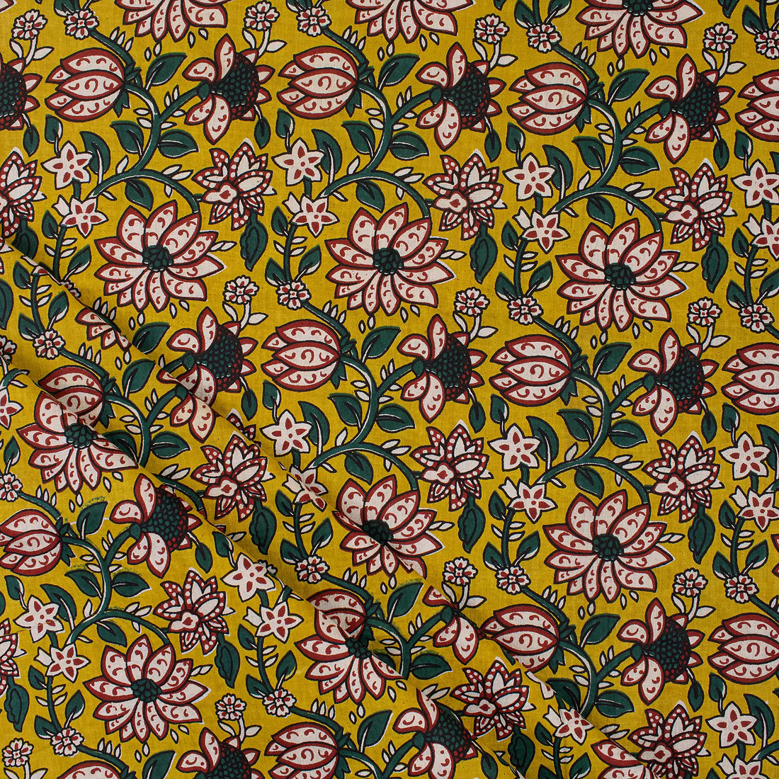 Handmade Yellow Floral Bagru Print Fabric Online