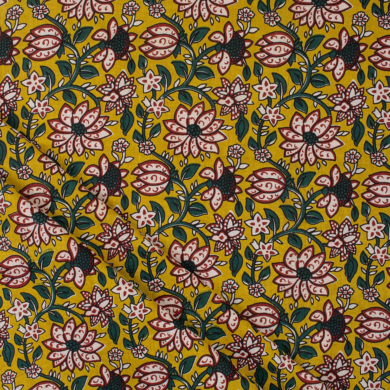 Handmade Yellow Floral Bagru Print Fabric Online