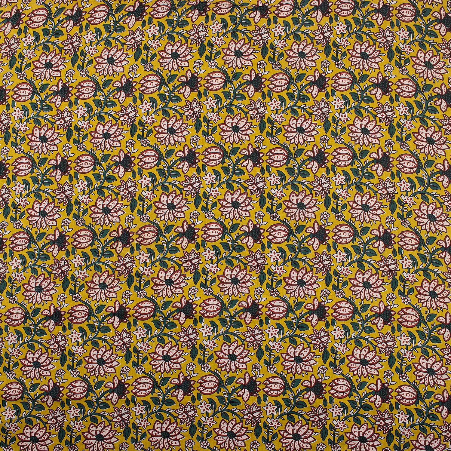 Handmade Yellow Floral Bagru Print Fabric Online