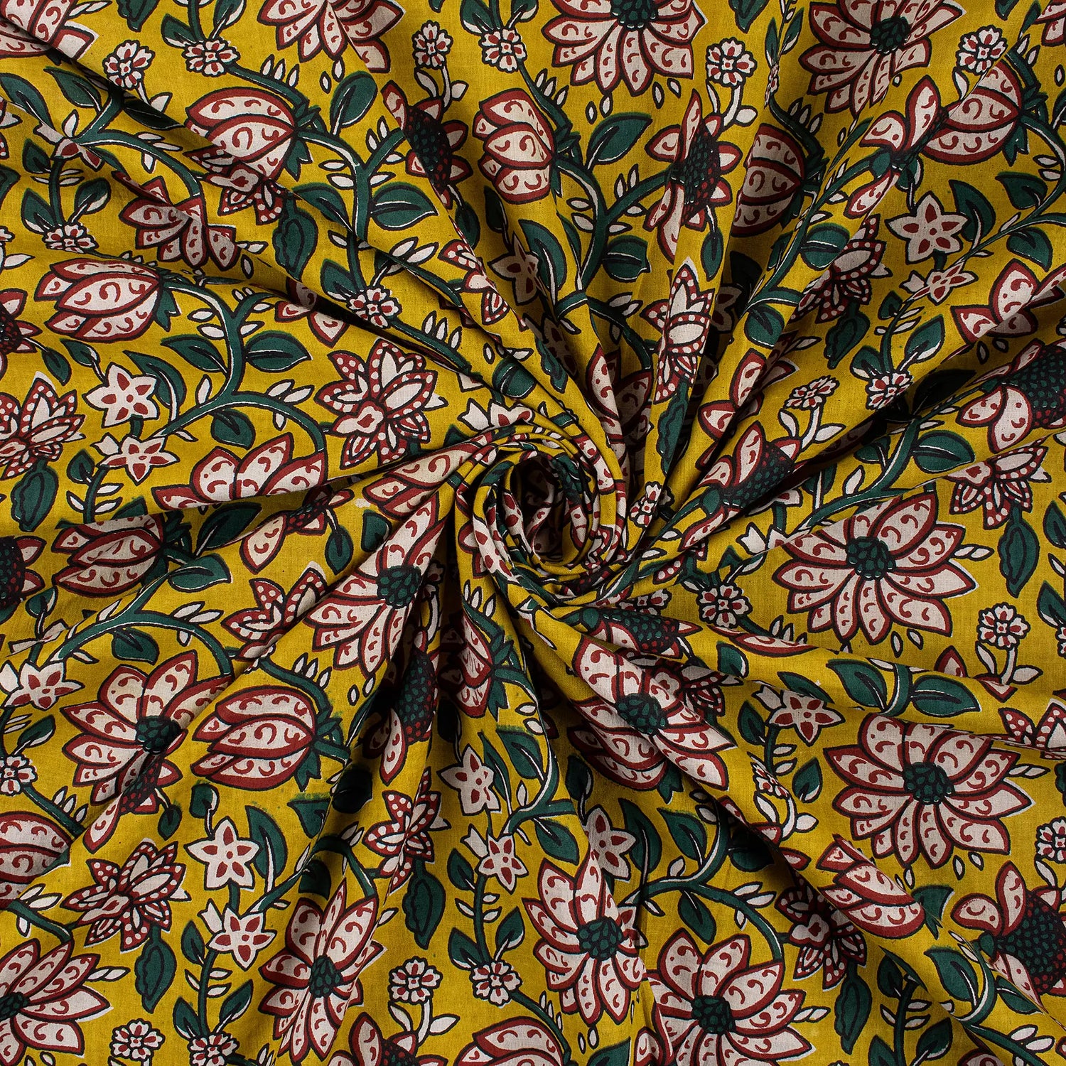 Handmade Yellow Floral Bagru Print Fabric Online