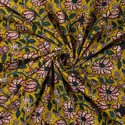 Handmade Yellow Floral Bagru Print Fabric Online