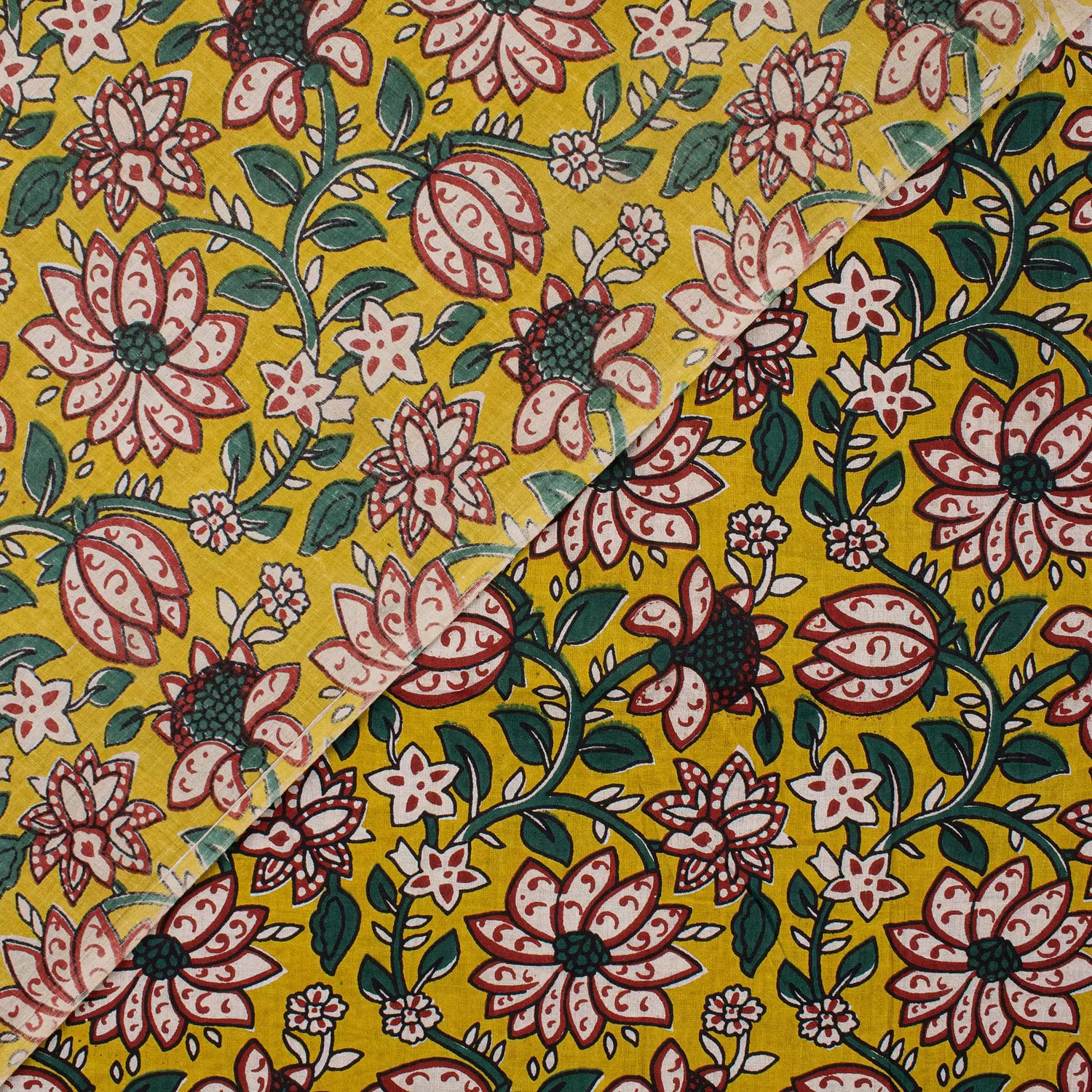 Handmade Yellow Floral Bagru Print Fabric Online