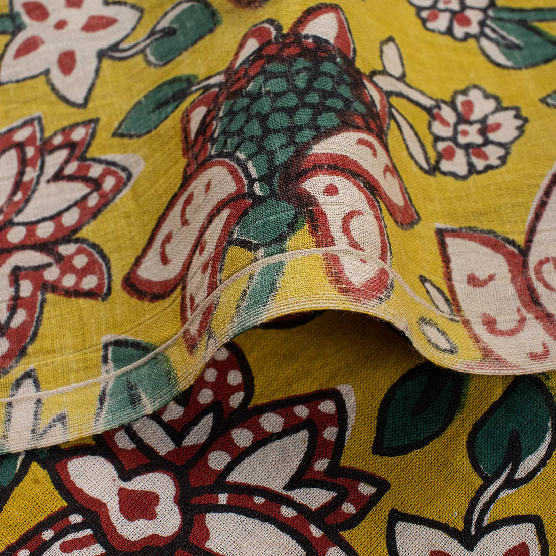 Handmade Yellow Floral Bagru Print Fabric Online