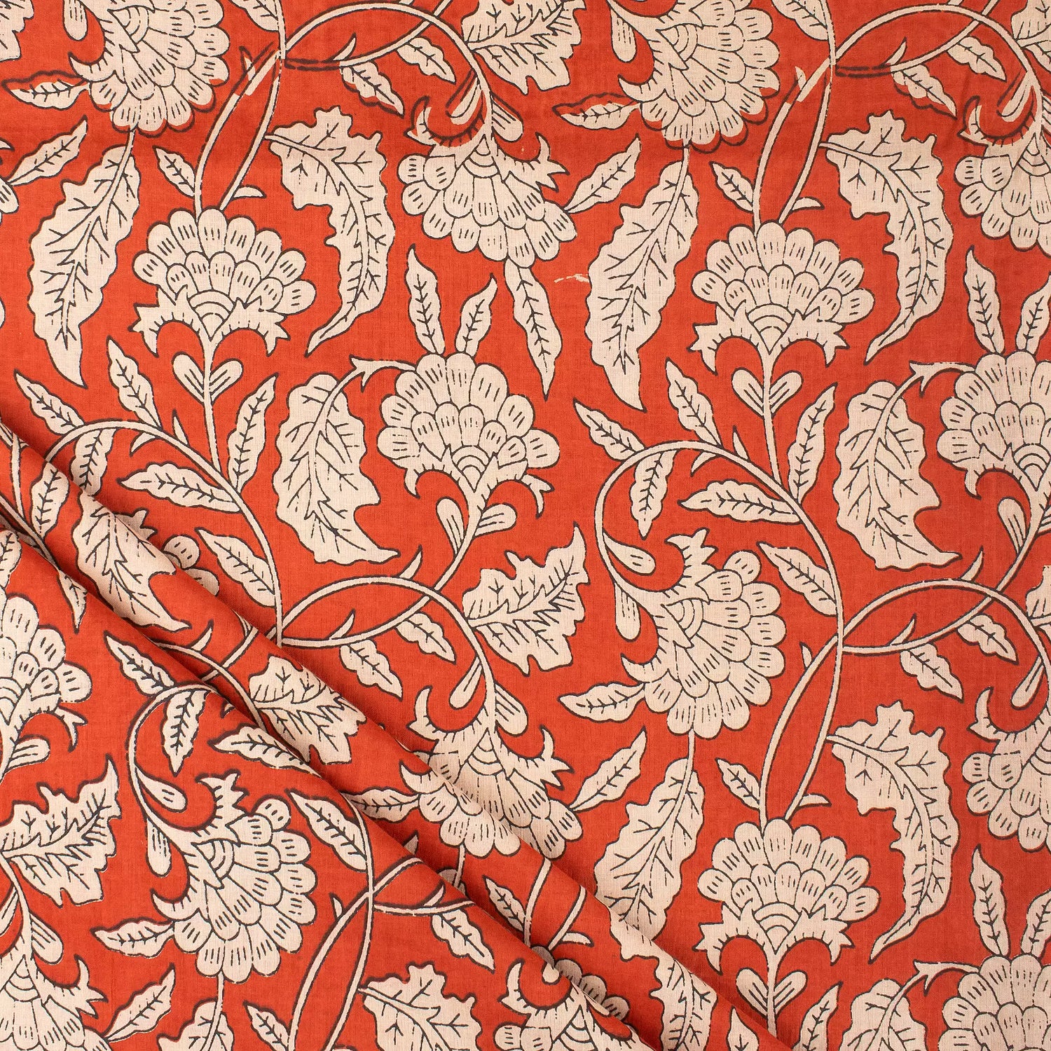 Handmade Orange Floral Printed Bagru Fabric