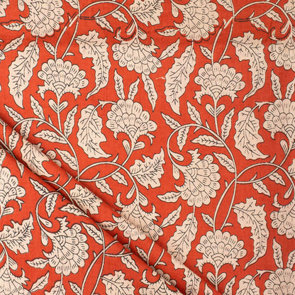 Handmade Orange Floral Printed Bagru Fabric