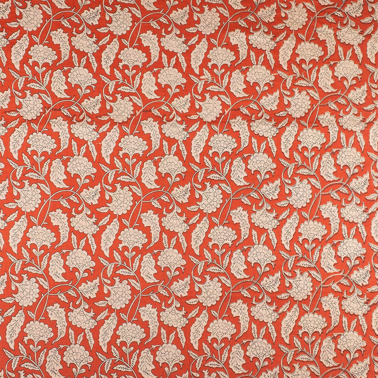 Handmade Orange Floral Printed Bagru Fabric