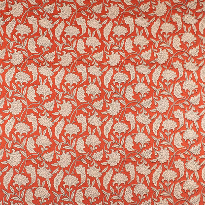Handmade Orange Floral Printed Bagru Fabric
