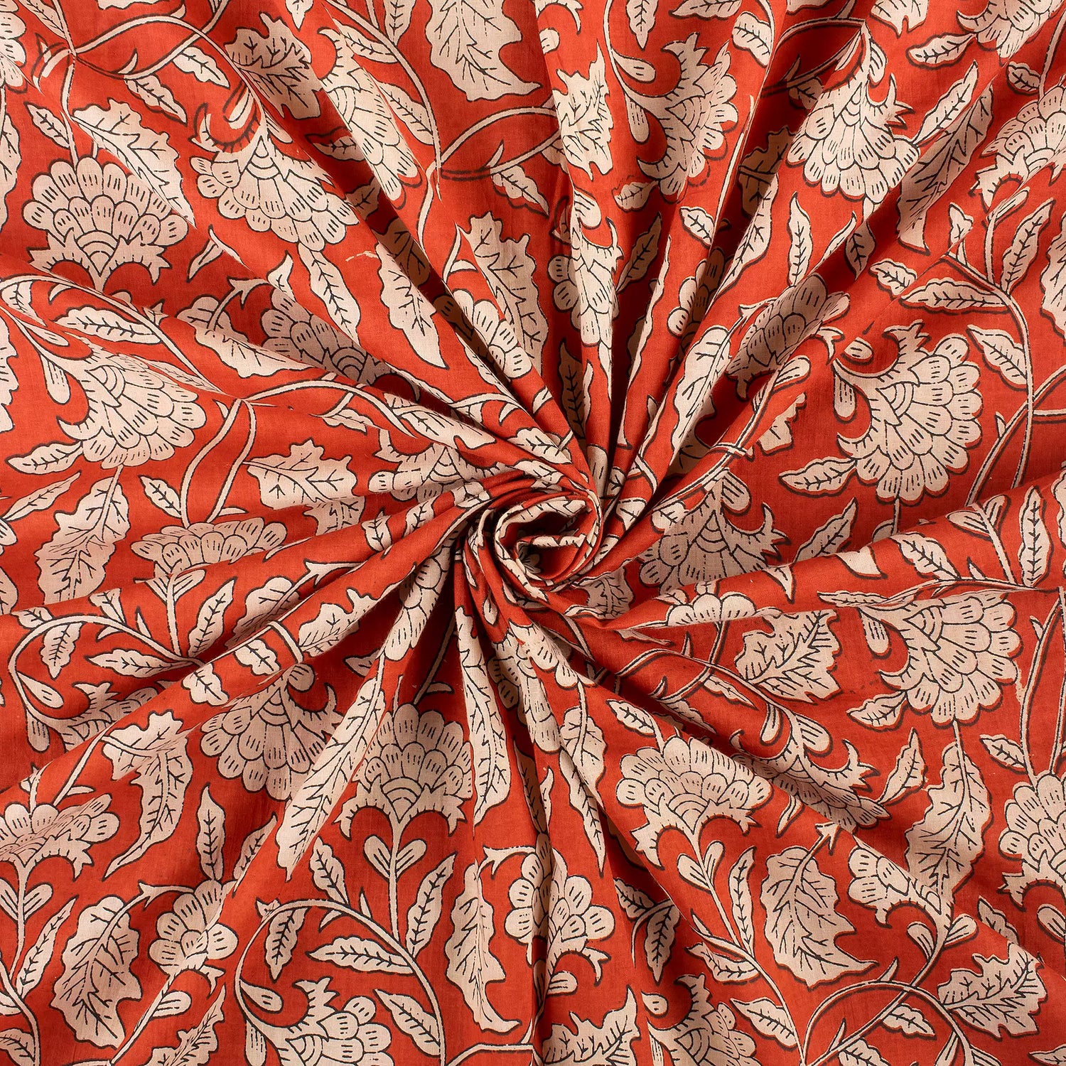 Handmade Orange Floral Printed Bagru Fabric