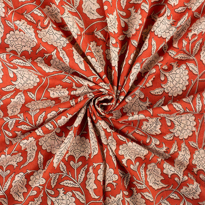 Handmade Orange Floral Printed Bagru Fabric