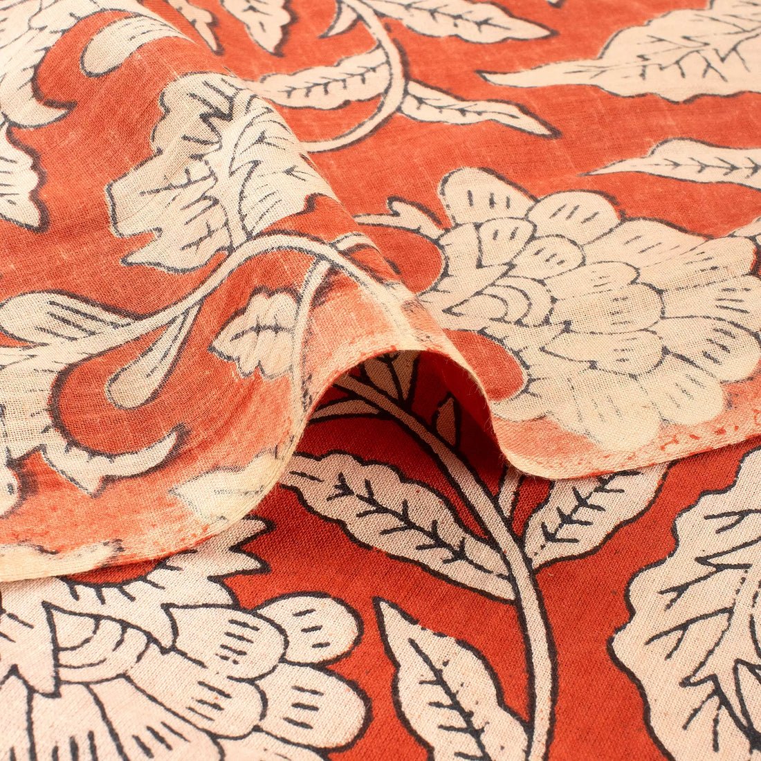 Handmade Orange Floral Printed Bagru Fabric