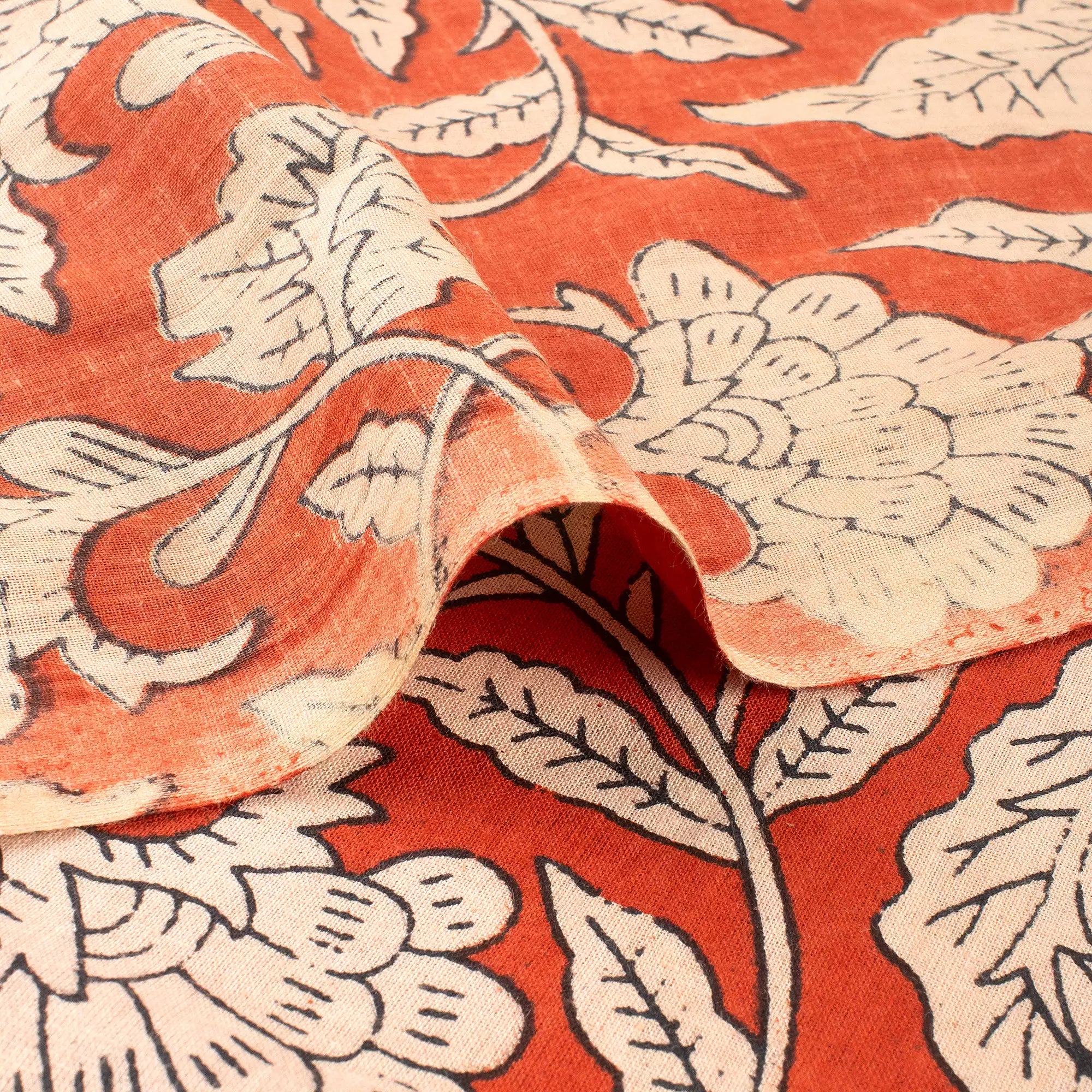 Handmade Orange Floral Printed Bagru Fabric