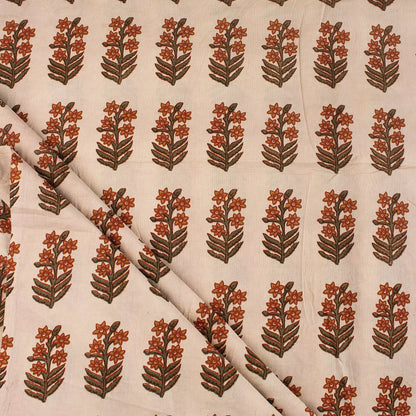 Brown Floral Hand Printed Cotton Bagru Fabric by Yard