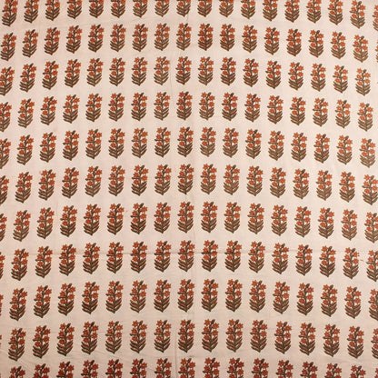 Brown Floral Hand Printed Cotton Bagru Fabric by Yard