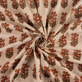 Brown Floral Hand Printed Cotton Bagru Fabric by Yard