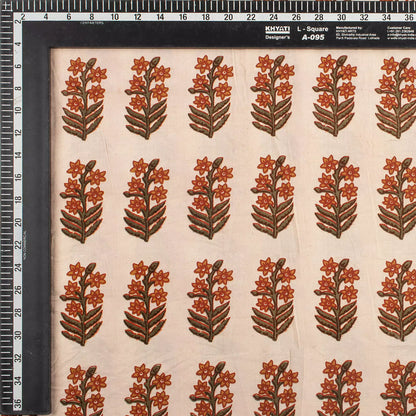 Brown Floral Hand Printed Cotton Bagru Fabric by Yard