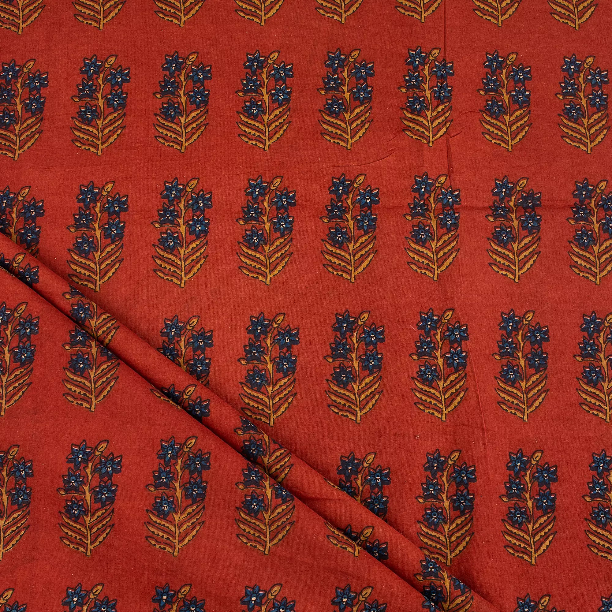 Handmade Red Floral Bagru Printed Fabric