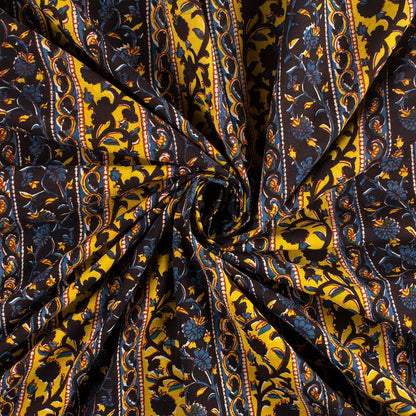 Yellow Stripe Bagru Printed Fabric Online