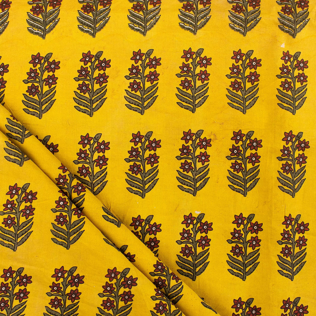 Yellow Floral Handmade Cotton Bagru Fabric for Dress