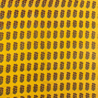 Yellow Floral Handmade Cotton Bagru Fabric for Dress