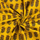 Yellow Floral Handmade Cotton Bagru Fabric for Dress