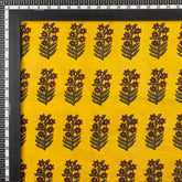 Yellow Floral Handmade Cotton Bagru Fabric for Dress