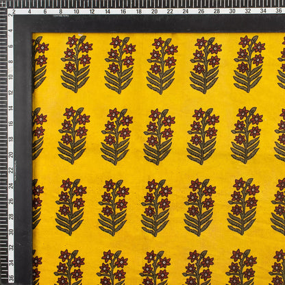 Yellow Floral Handmade Cotton Bagru Fabric for Dress