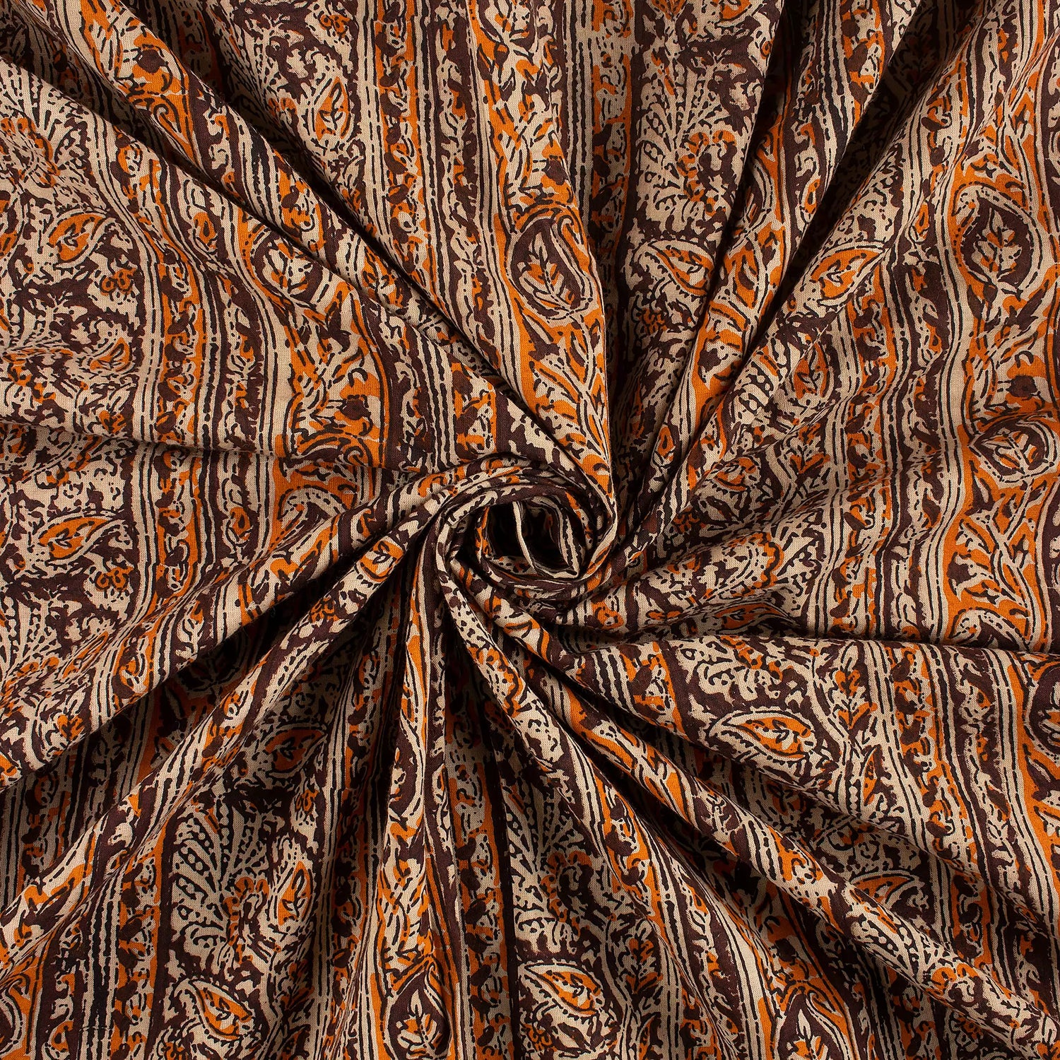 Indian Brown Leaf Cotton Bagru Printed Fabric