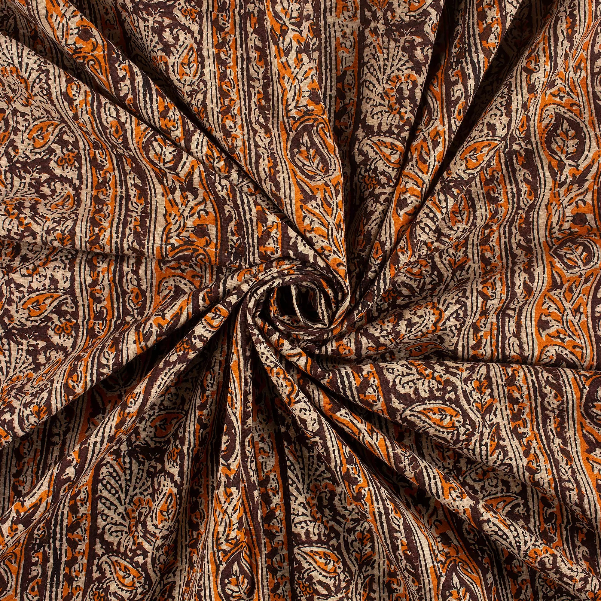 Indian Brown Leaf Cotton Bagru Printed Fabric