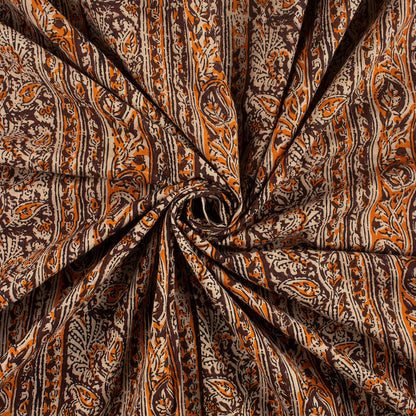 Indian Brown Leaf Cotton Bagru Printed Fabric